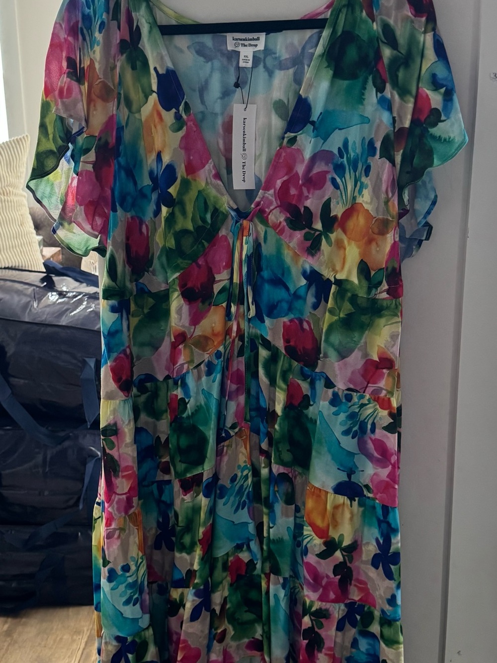 Karsen Kimball x The Drop Vibrant Watercolor Floral Tie-Front mini dress
